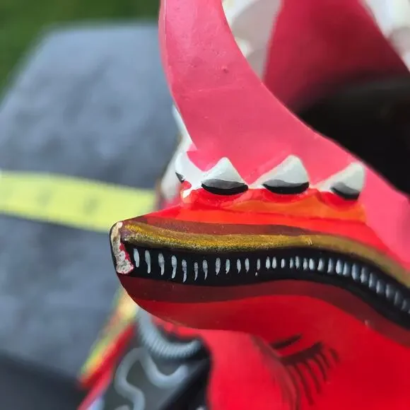 Vintage Balinese Garuda Mask Hand Painted Marked Mythical Ceremonial Wall Art